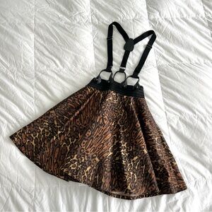 Vintage 2000s Betsey Johnson Leopard Print Suspender Skirt